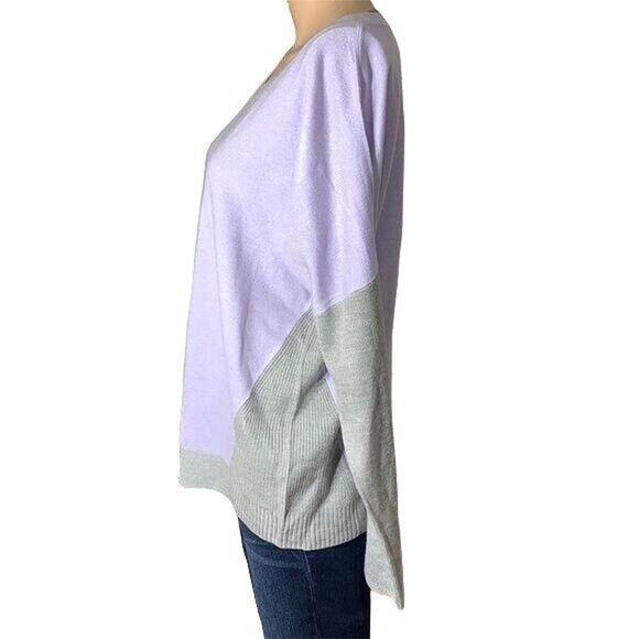 Apt 9 Womens Sweater Relaxed Fit Colorblock Pullover Lavender Gray Large - Picture 4 of 9